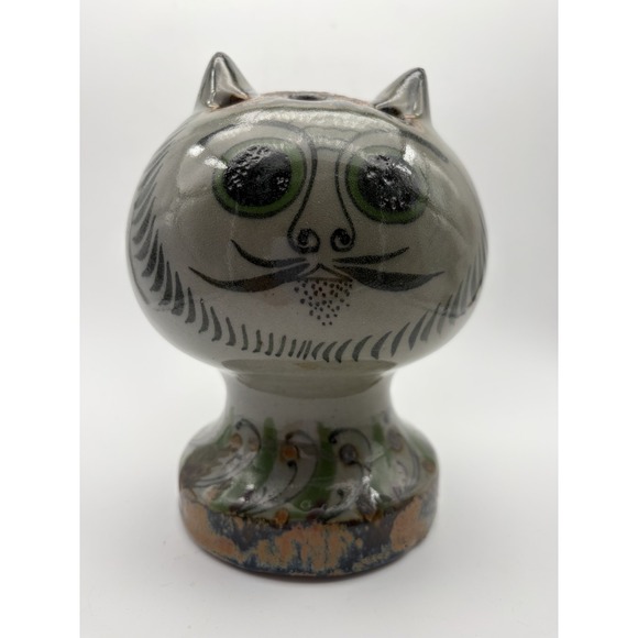 Tonala Hand-Crafted Pottery CatFlower Frog Signed Ken Edwards Flawless VTG